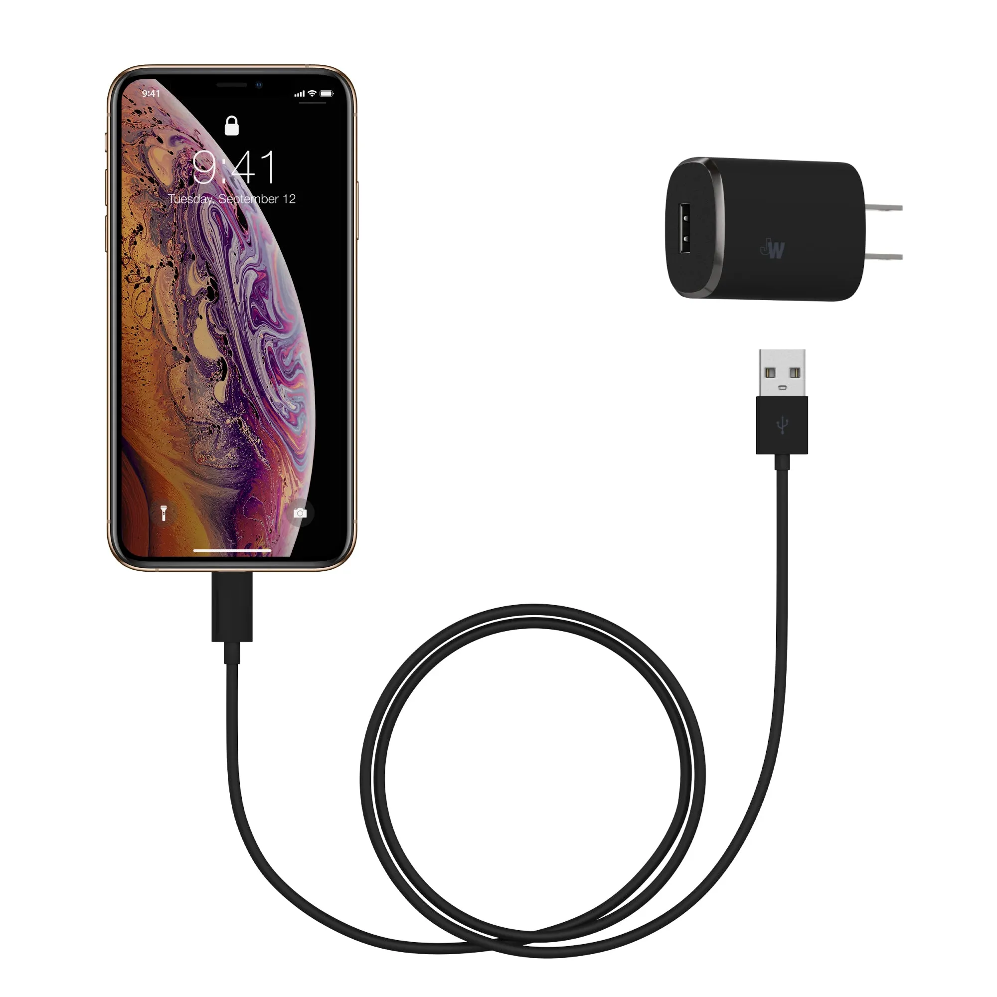 1.0A/5W 1-Port USB-A Home Charger with 6ft TPU Micro USB to USB-A Cable - Black