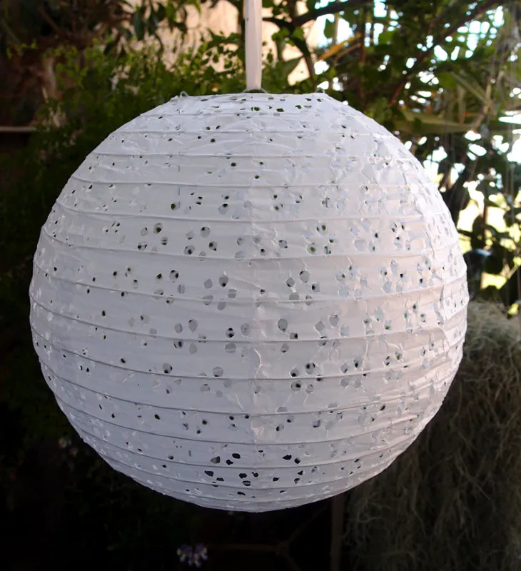12" Round Eyelet Lace Look Paper Lantern - White