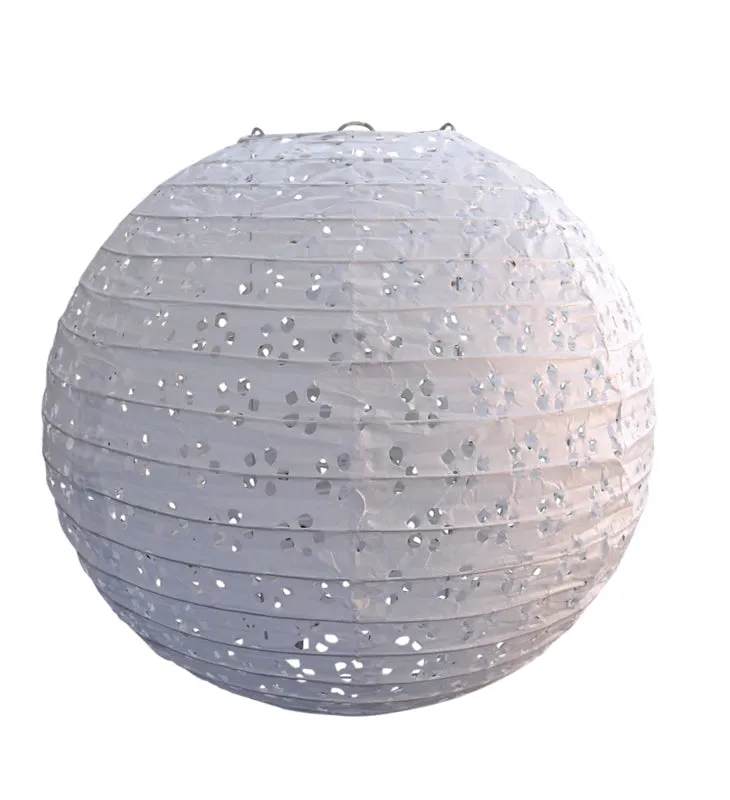 12" Round Eyelet Lace Look Paper Lantern - White