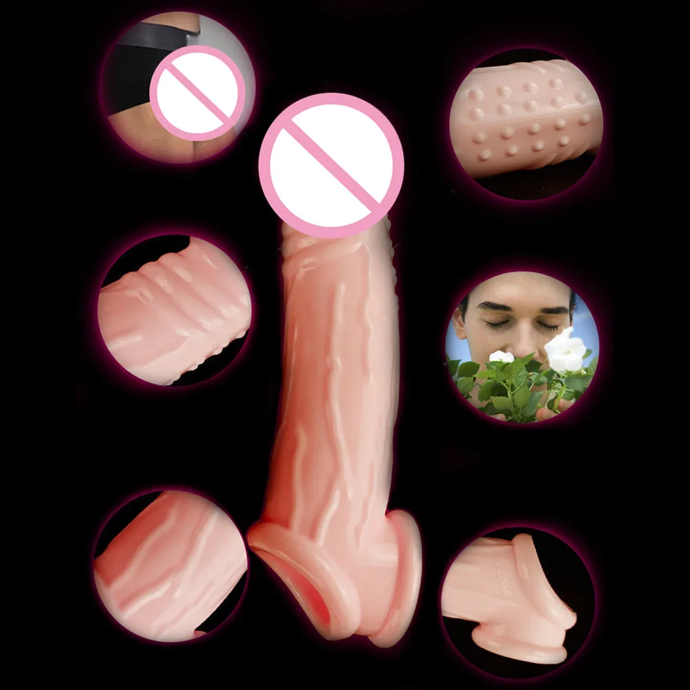 17cm Silicone Long Penis Sleeve Reusable Condom Dick Extender Cock Enlargement Penis Ring