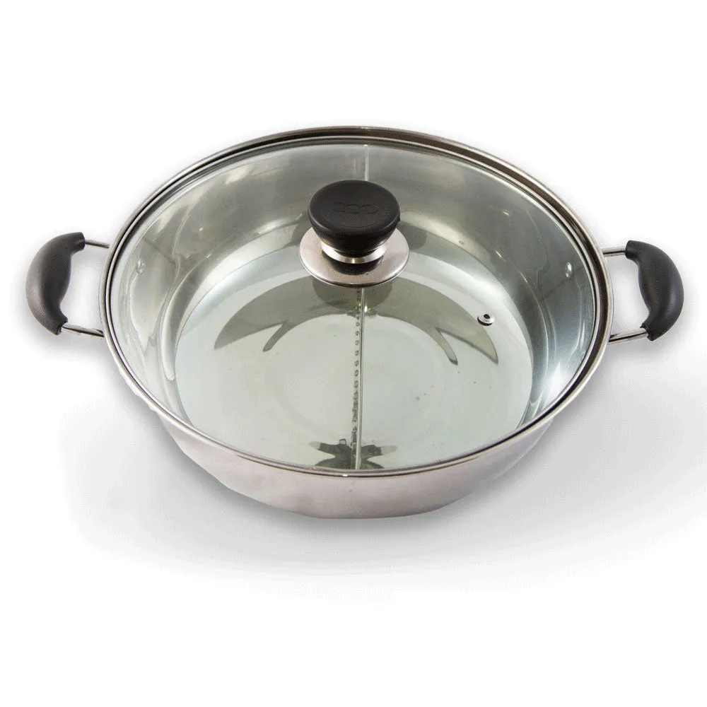 28cm Stainless Steel Twin Hot Pot With Lid - For Induction/Gas/Electrical Stove