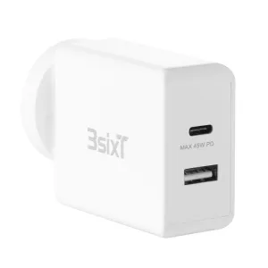 3SixT ANZ 45W USB-C PD   2.4A Wall Charger - White