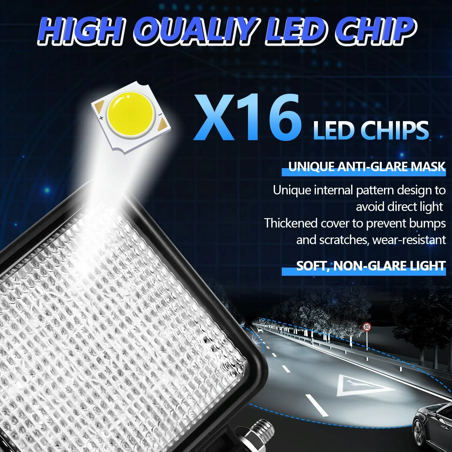 4 Inch 14W LED Floodlight | 9-30V | Mixed Luminous | With Wire Set