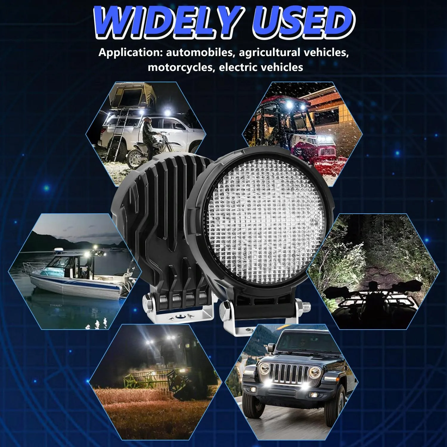 4" Round Work Light | 14W | 9-30V | Floodlight | Mixed Luminous | With Wire Set