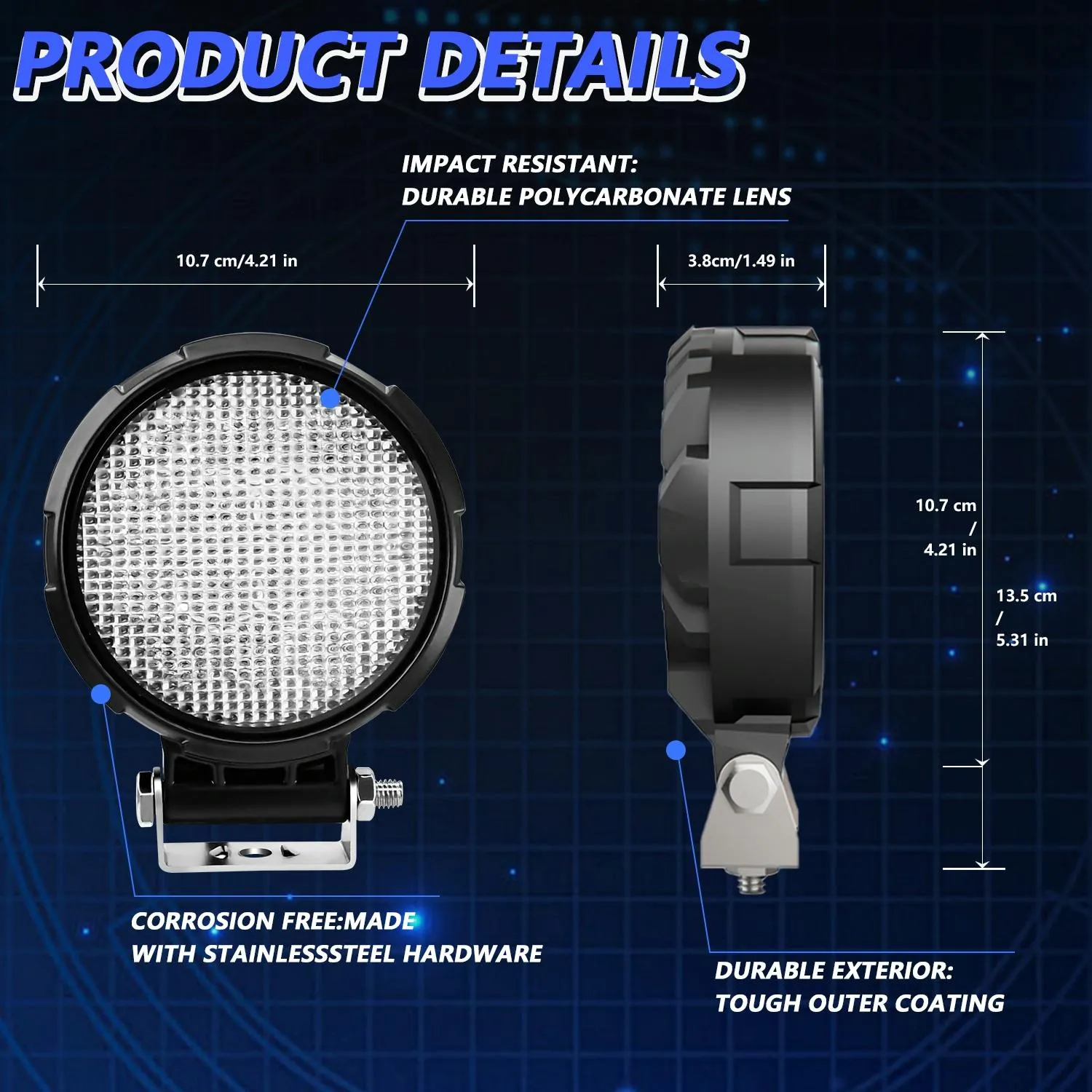 4" Round Work Light | 14W | 9-30V | Floodlight | Mixed Luminous | With Wire Set