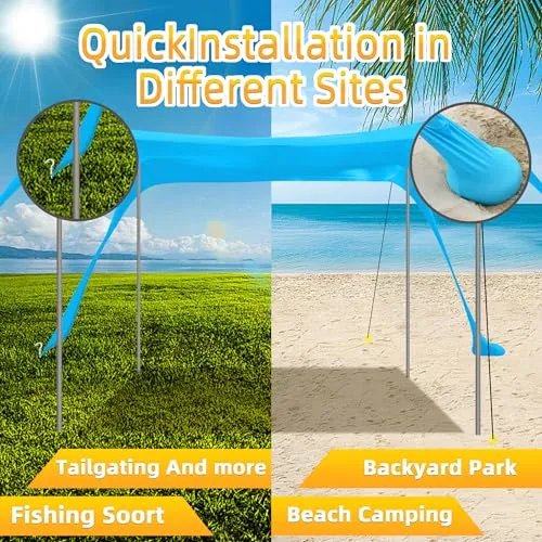 BOTINDO Family Beach Tent Canopy Sun Shade, Pop Up Grande Beach Tent Sun Shelter Stability 4 Poles with Portable Carry Bag Outdoor Shade for Fishing Backyard Camping Picnics (Grey, 7x7.5FT 4Pole)