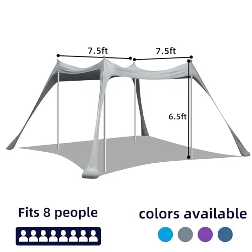 BOTINDO Family Beach Tent Canopy Sun Shade, Pop Up Grande Beach Tent Sun Shelter Stability 4 Poles with Portable Carry Bag Outdoor Shade for Fishing Backyard Camping Picnics (Grey, 7x7.5FT 4Pole)