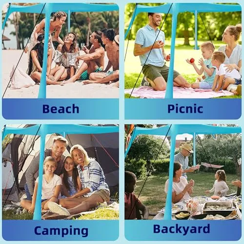BOTINDO Family Beach Tent Canopy Sun Shade, Pop Up Grande Beach Tent Sun Shelter Stability 4 Poles with Portable Carry Bag Outdoor Shade for Fishing Backyard Camping Picnics (Grey, 7x7.5FT 4Pole)