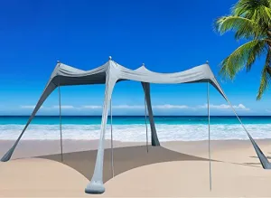 BOTINDO Family Beach Tent Canopy Sun Shade, Pop Up Grande Beach Tent Sun Shelter Stability 4 Poles with Portable Carry Bag Outdoor Shade for Fishing Backyard Camping Picnics (Grey, 7x7.5FT 4Pole)