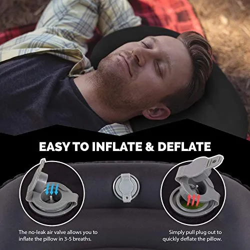 Camping Pillow - Backpacking Pillow - Camp Pillows - Multiple Colors - Compressible Inflatable Pillow, Beach Pillow, Ergonomic Neck Air Pillow & Lumbar Pillow - Beach Pillow - Hammock Pillow