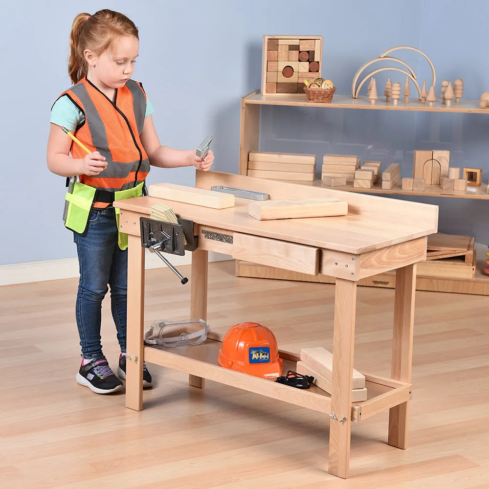 Child-Size Carpentry Workbench with Working Vise & Storage