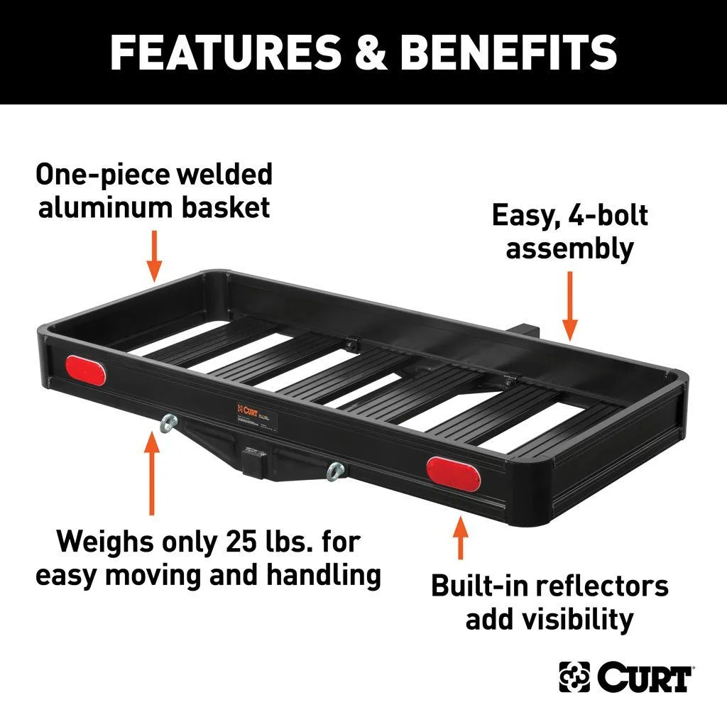 Curt 49" X 22" Black Aluminum Basket Cargo Carrier 500lbs | 2" Shank
