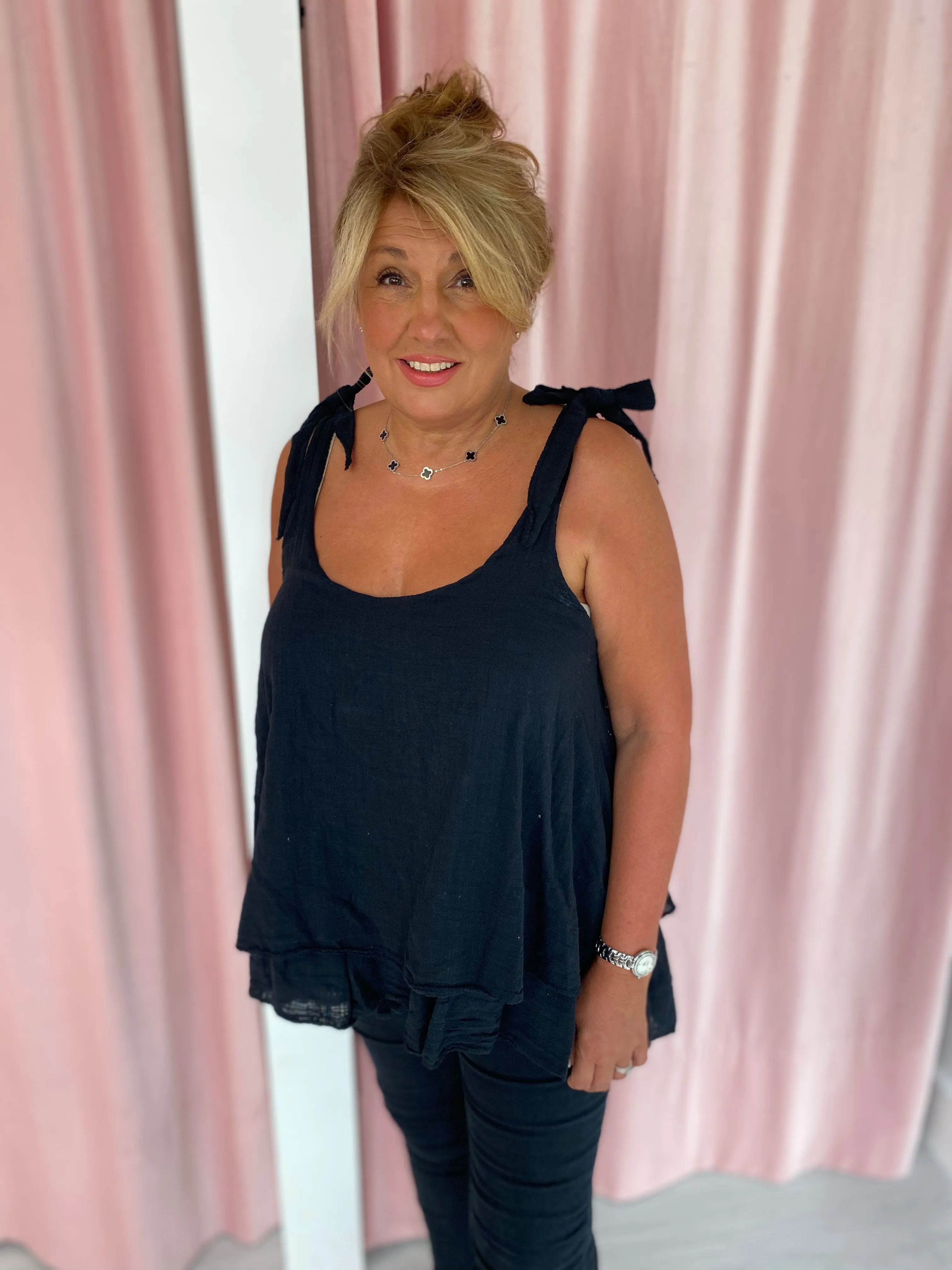 Double Layer Cotton Camisole - Black