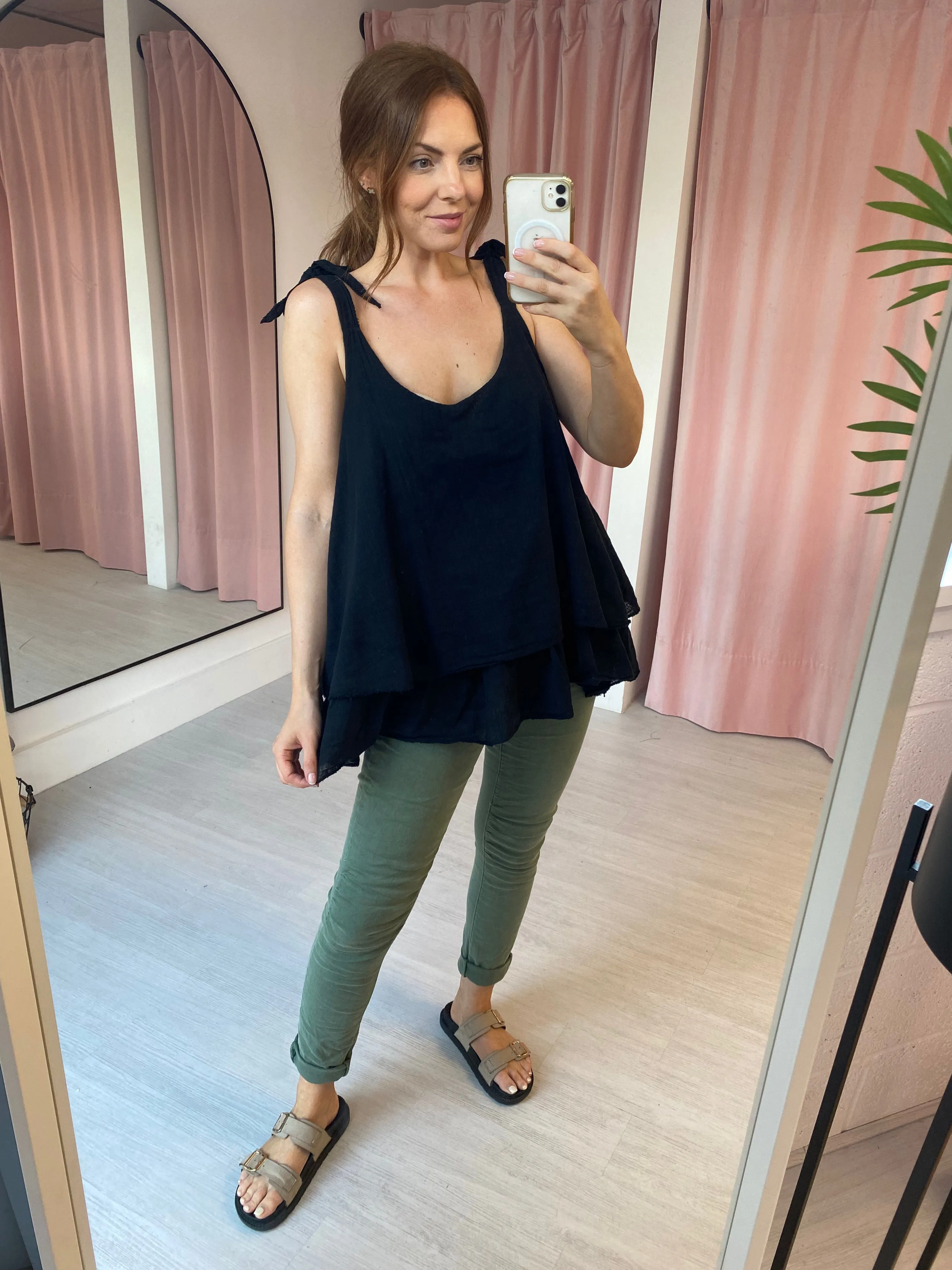 Double Layer Cotton Camisole - Black