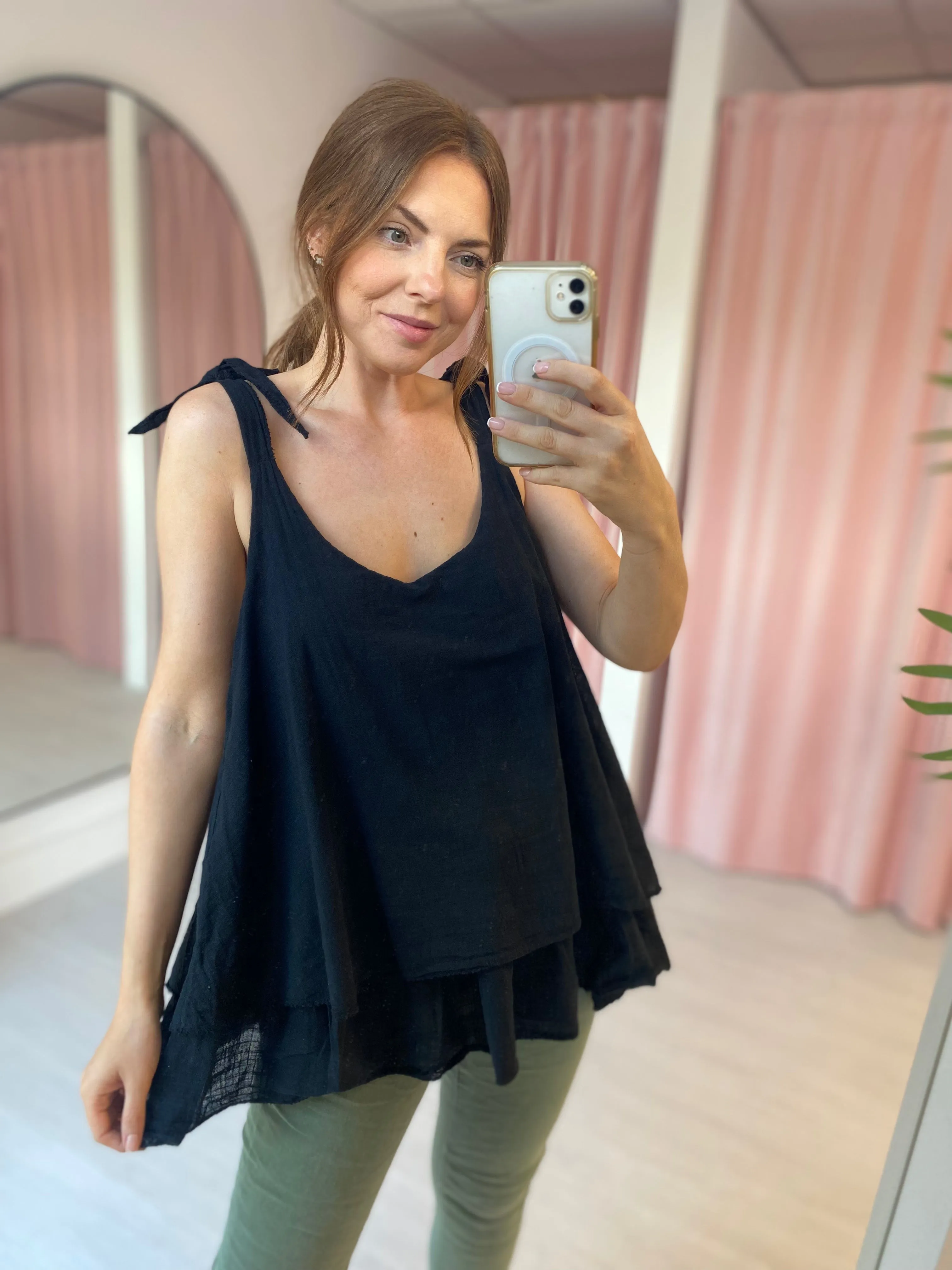 Double Layer Cotton Camisole - Black
