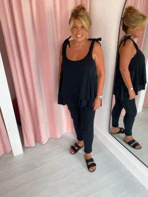 Double Layer Cotton Camisole - Black