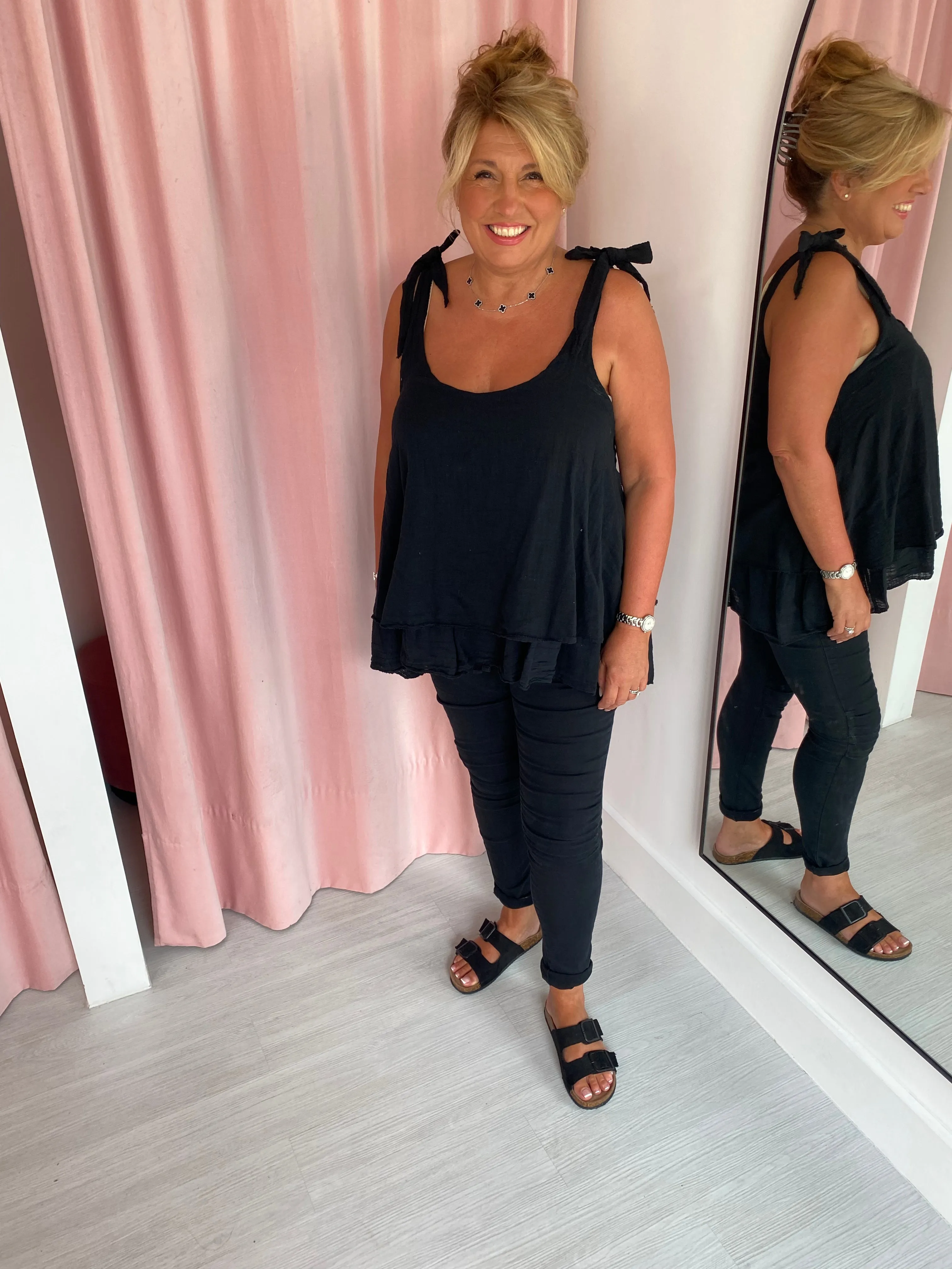 Double Layer Cotton Camisole - Black