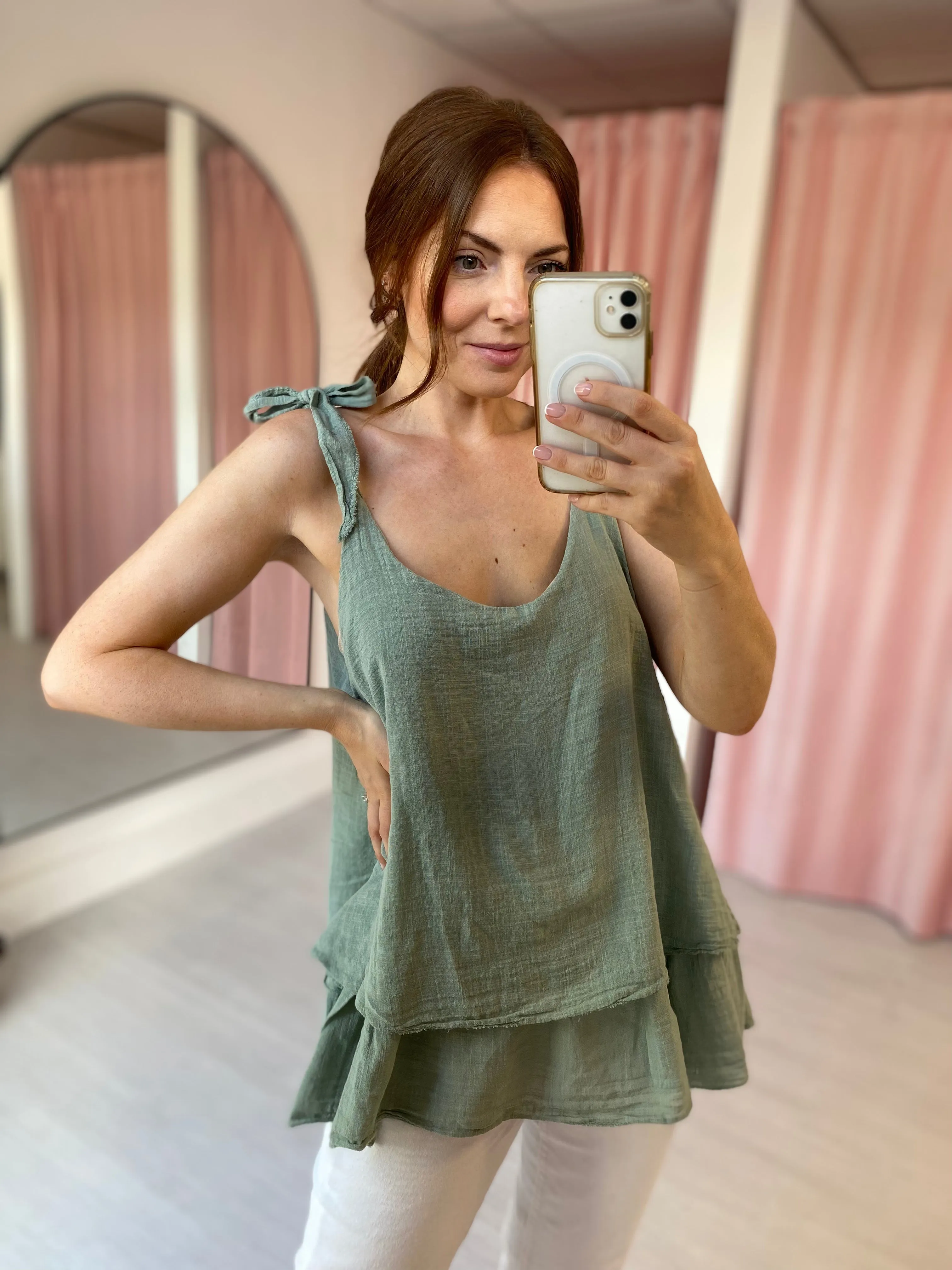Double Layer Cotton Camisole - Khaki
