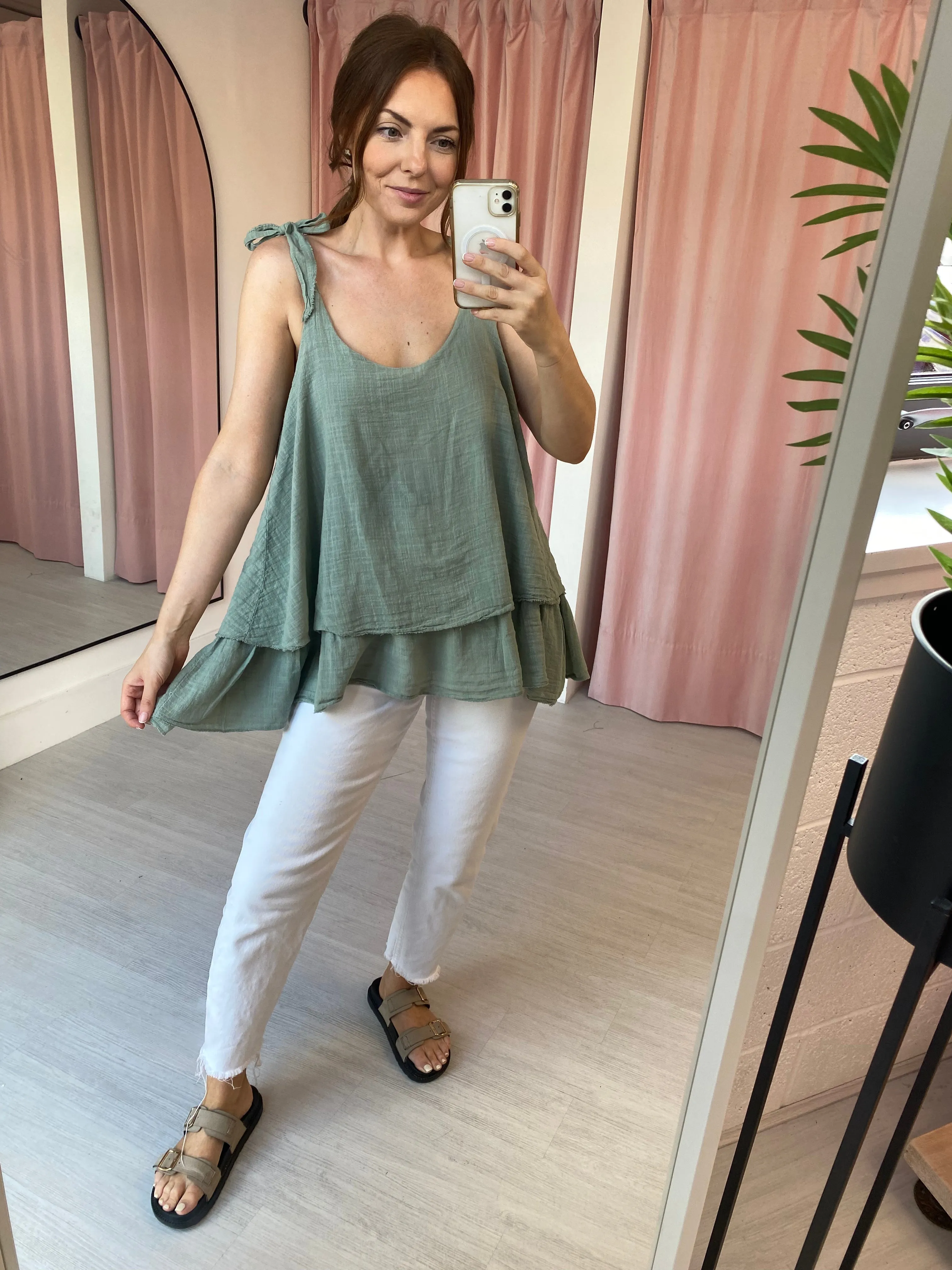 Double Layer Cotton Camisole - Khaki
