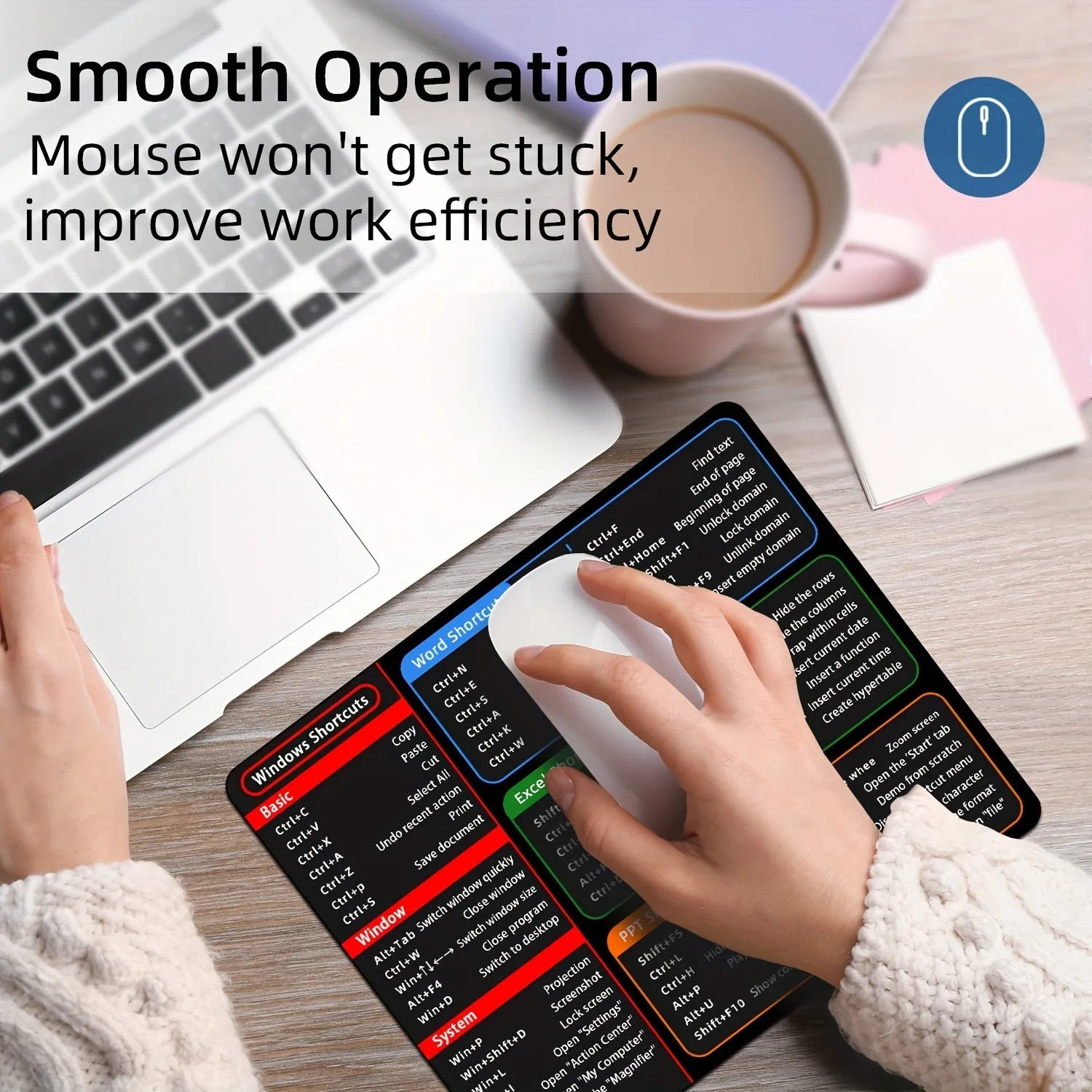Efficient 1pc Windows Shortcut Mouse Pad for Office Productivity