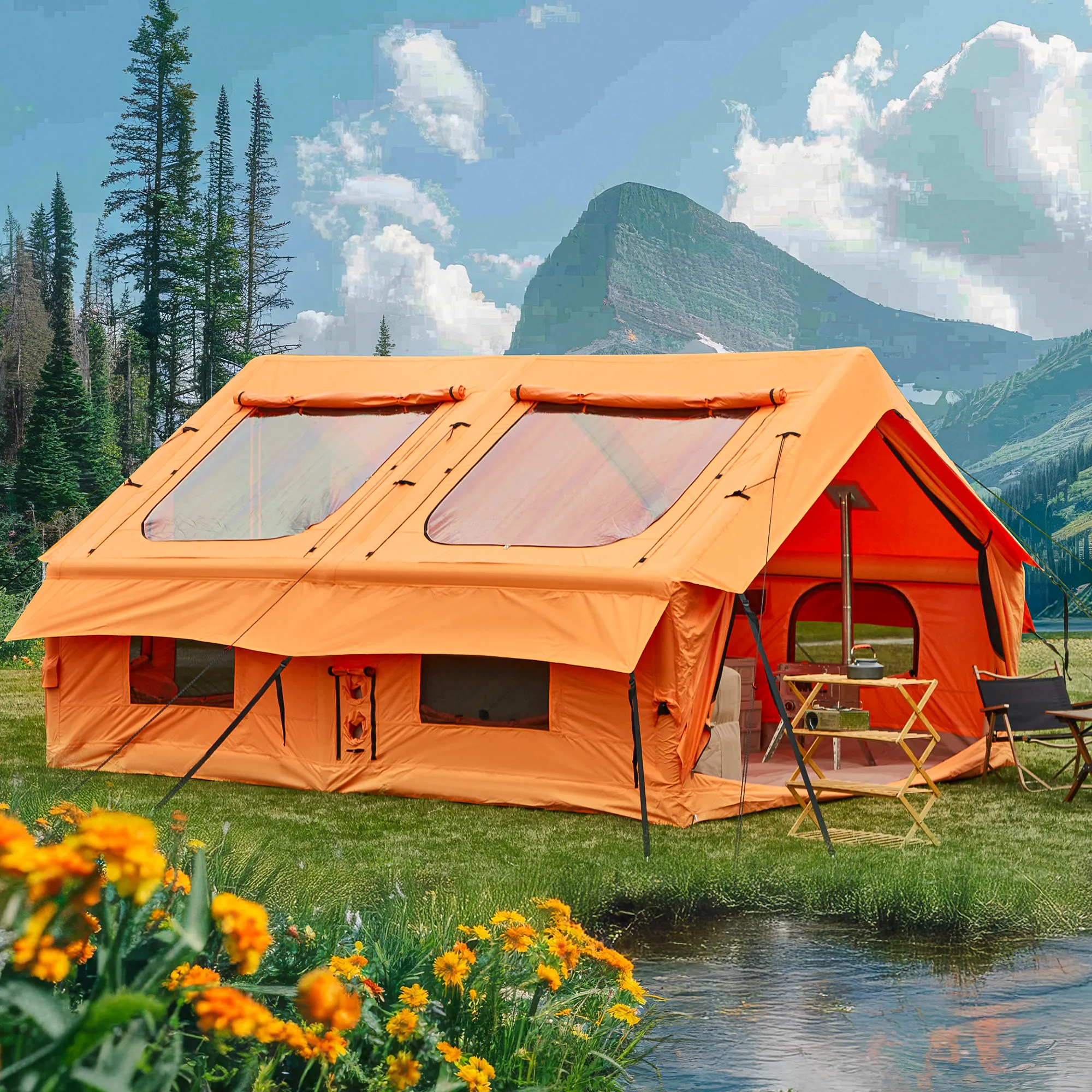 EROMMY 8-10 Person Inflatable Tent with Chimney Opening – 12FT