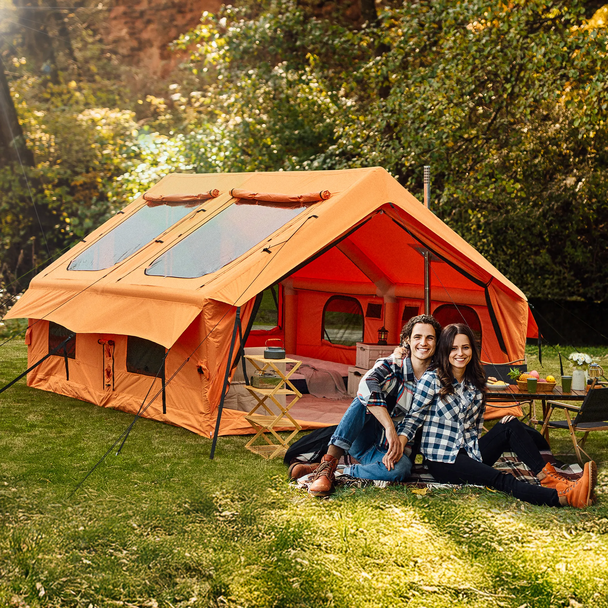 EROMMY 8-10 Person Inflatable Tent with Chimney Opening – 12FT