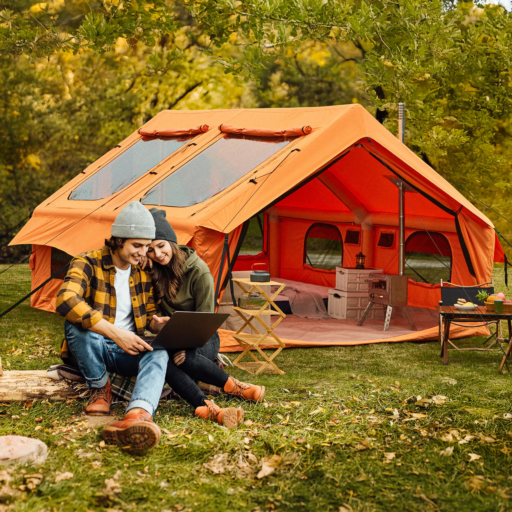 EROMMY 8-10 Person Inflatable Tent with Chimney Opening – 12FT