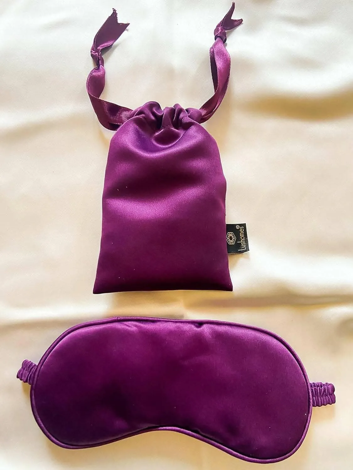 Lushomes Purple Satin Silk Sleep Mask with Pouch for Women