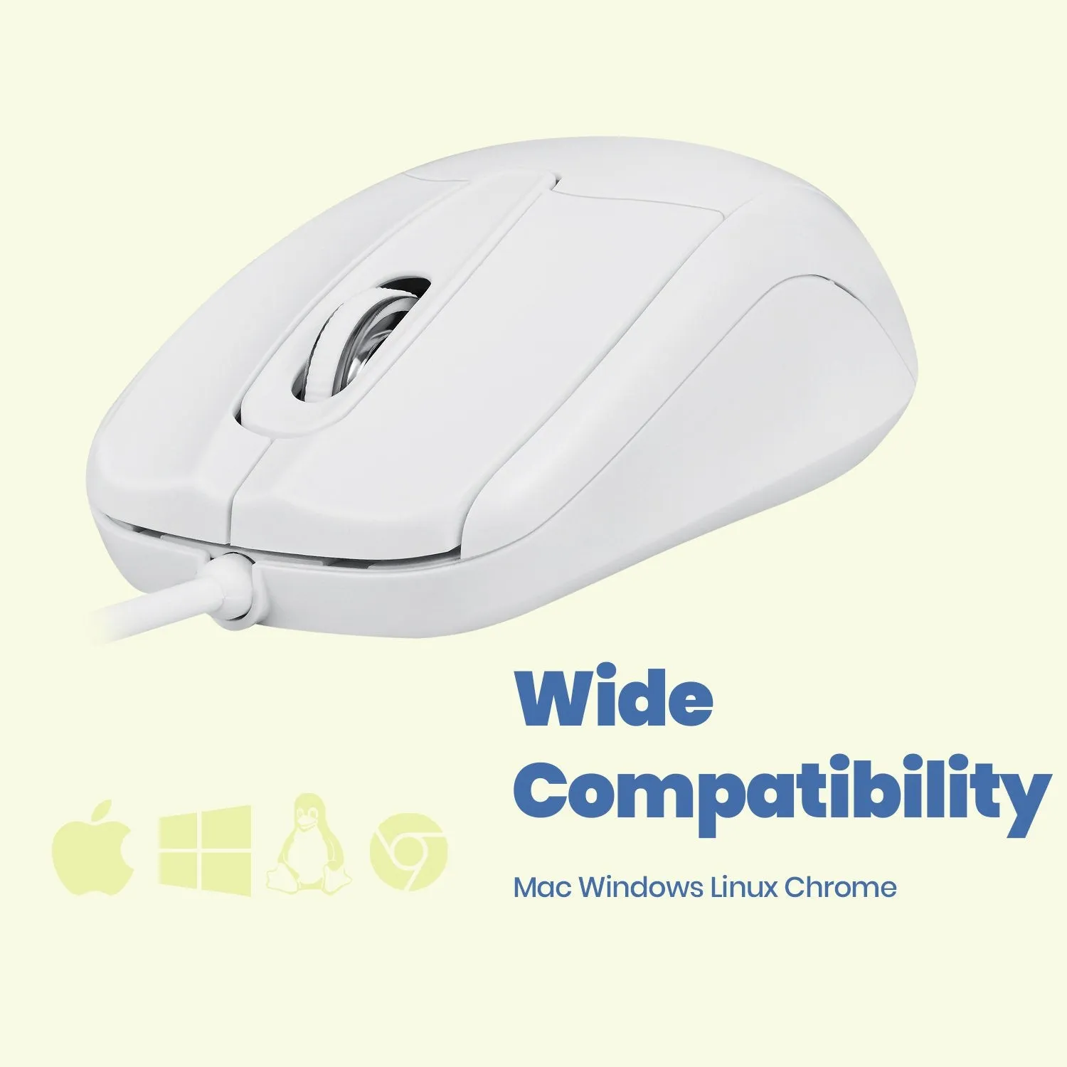 PERIMICE-209 W U - Wired White USB Ambidextrous Mouse for Left and Right Hand