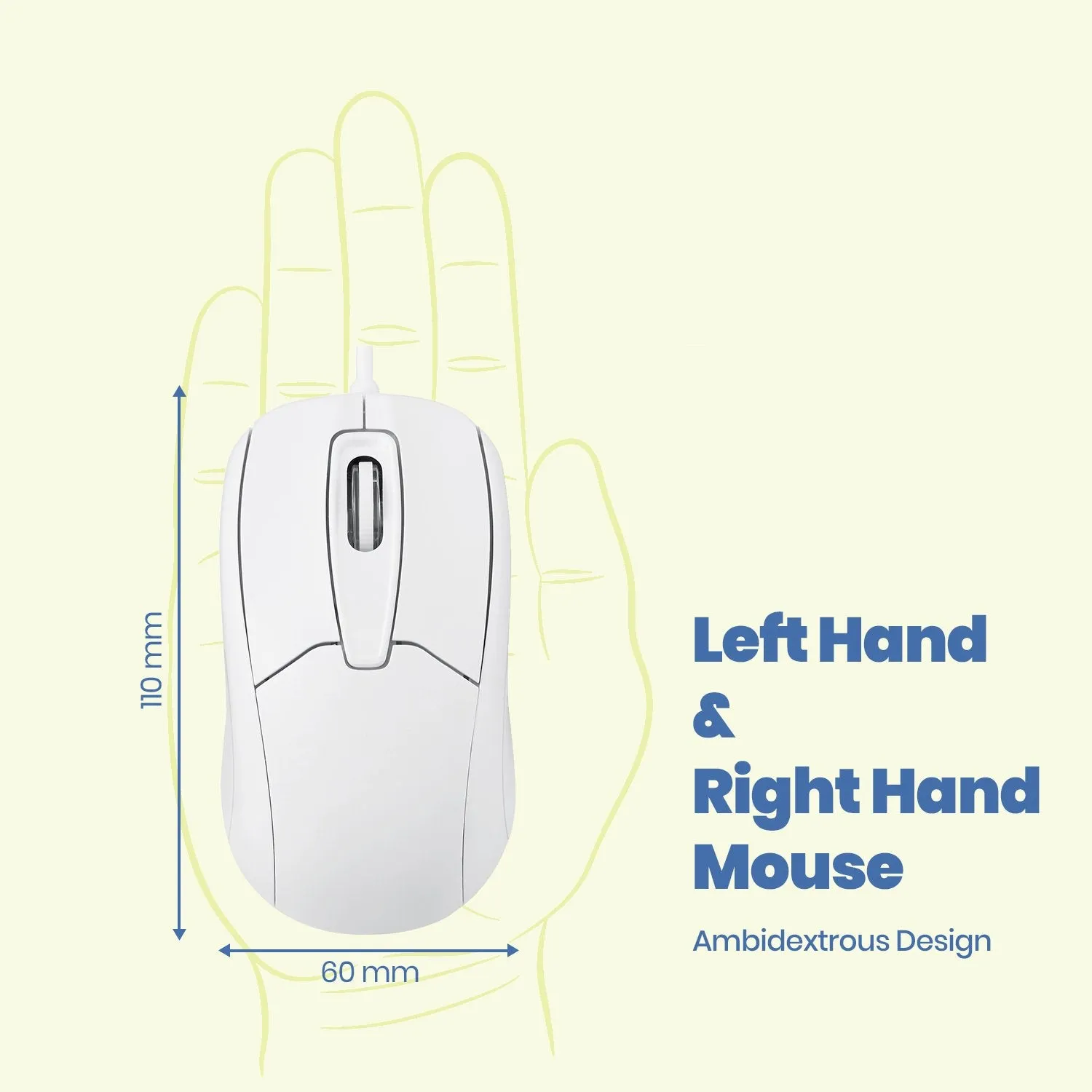 PERIMICE-209 W U - Wired White USB Ambidextrous Mouse for Left and Right Hand