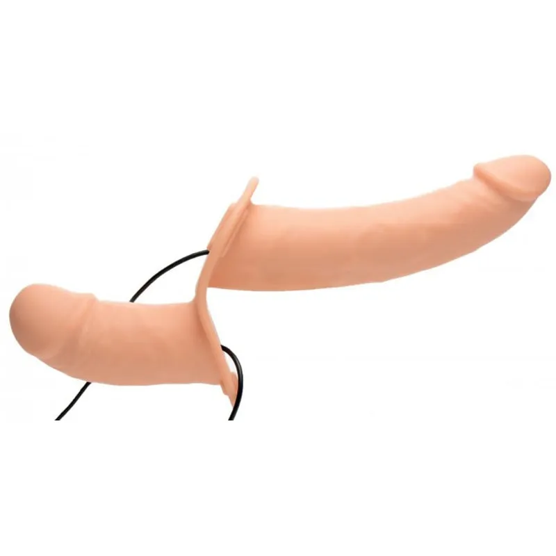 Power Pegger Silicone Vibrating Double Dildo With  Harness - Flesh
