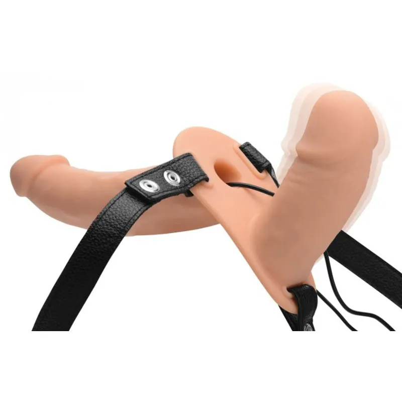 Power Pegger Silicone Vibrating Double Dildo With  Harness - Flesh
