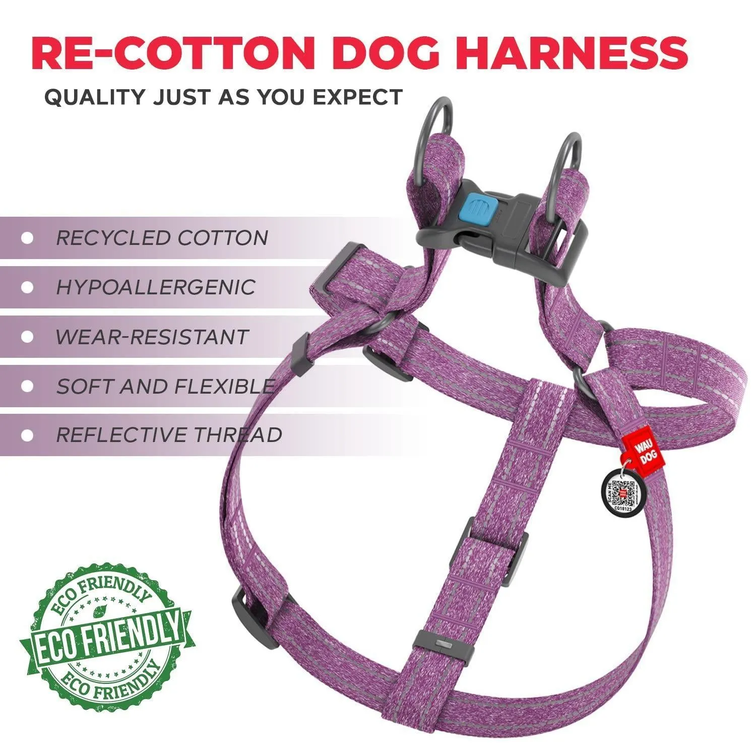 Purple Cotton Dog Harness Eco Friendly Dog Harness for Small Dogs S Size