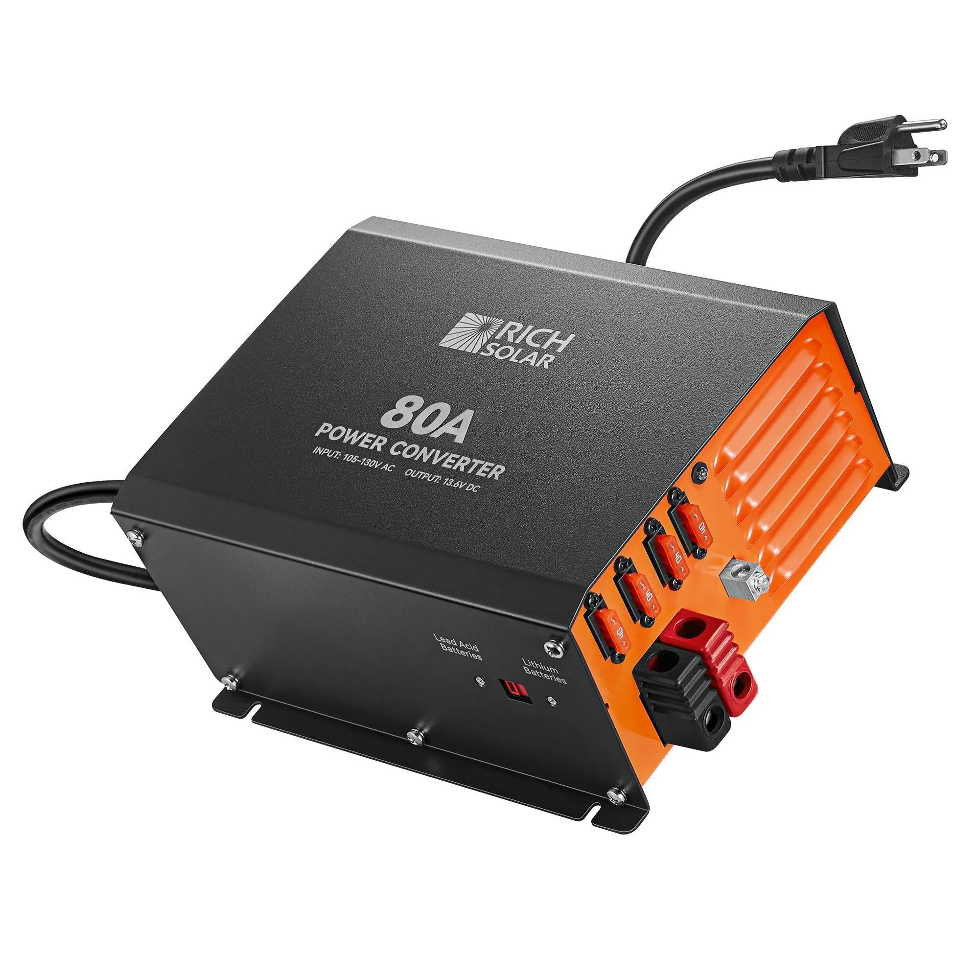 Rich Solar - 80 Amp Power Converter | 80A 120V Battery Charger | Overload, Overheat, Reverse Polarity Protection | Plug and Play