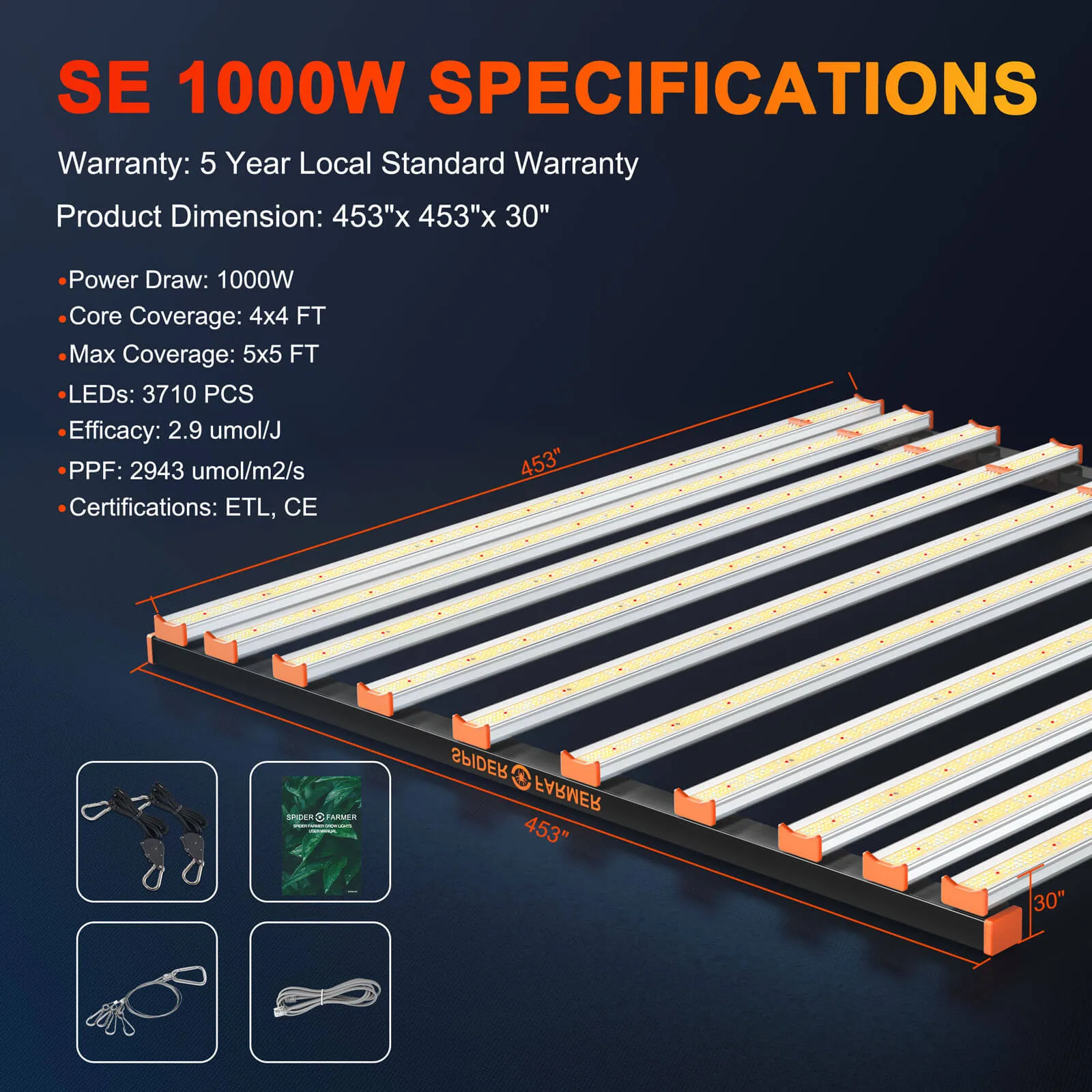 Spider Farmer® SE1000W Dimmable Full Spectrum CO2 LED Grow Light (100-277V)