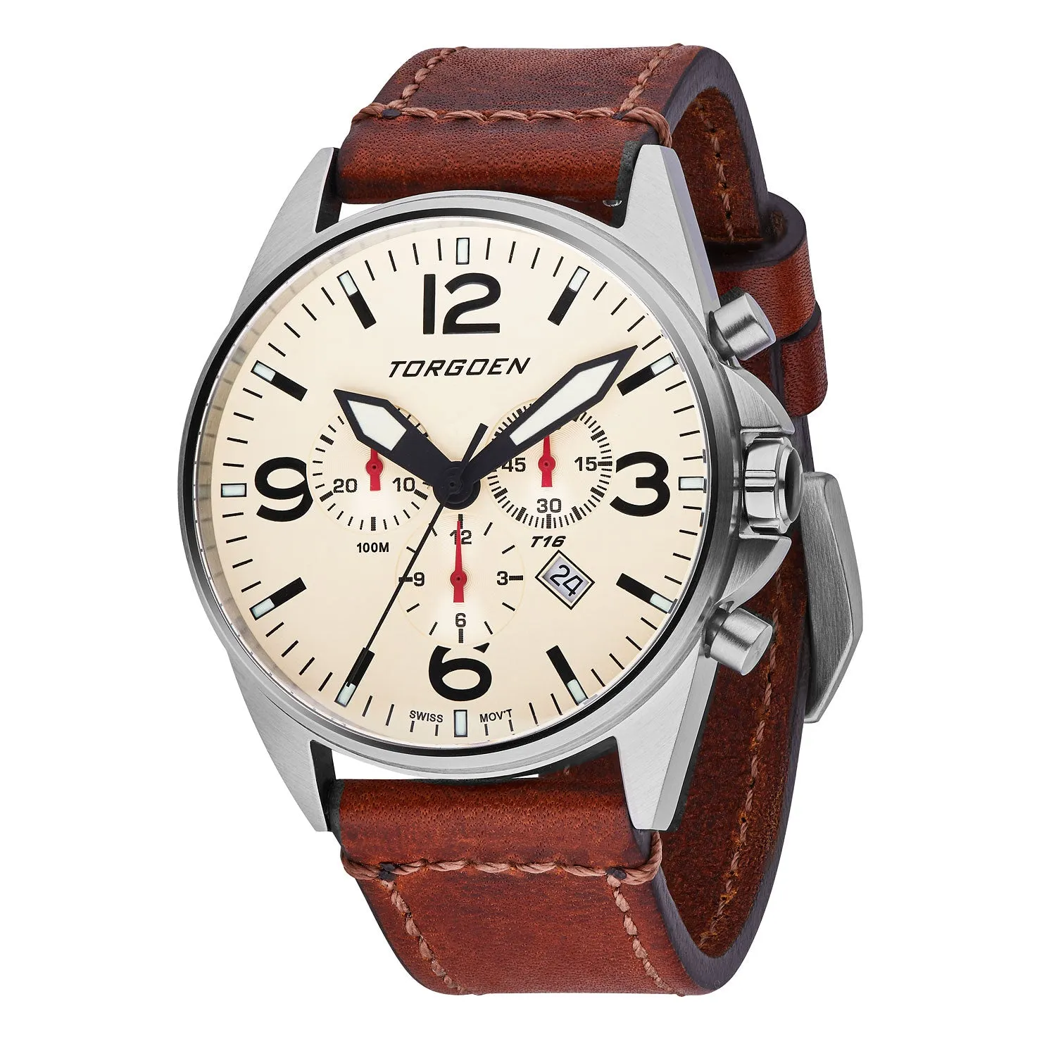 T16 Cream Sapphire | 44mm, Vintage Leather Strap