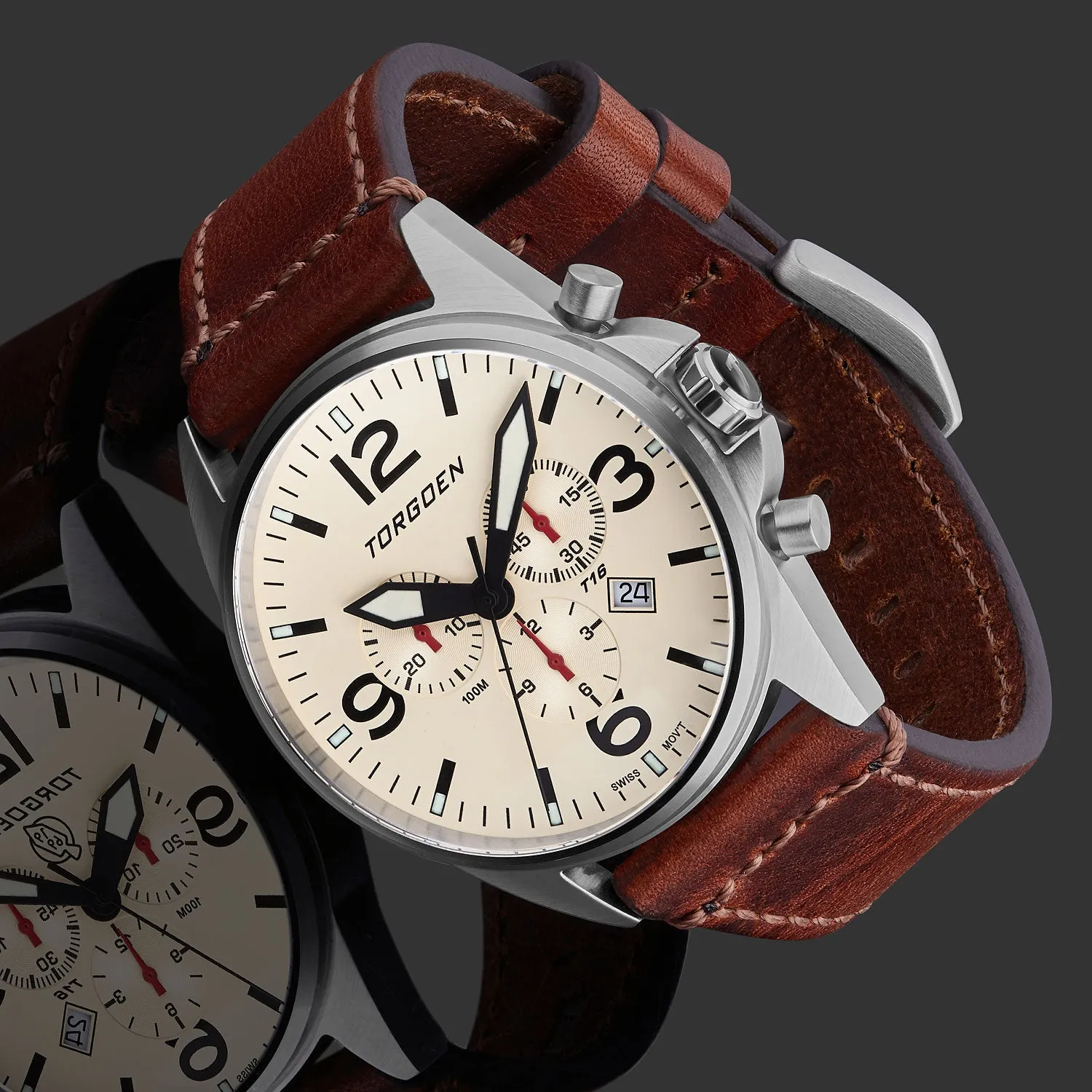 T16 Cream Sapphire | 44mm, Vintage Leather Strap