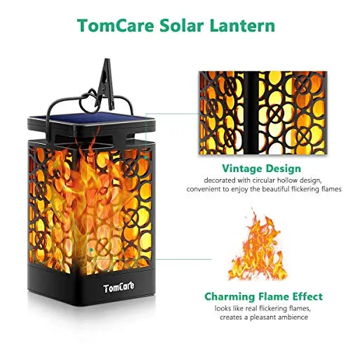 TomCare Solar Outdoor Lights Upgraded Solar Lantern Flickering Flame Outdoor Waterproof Hanging Lanterns Decorative Solar Powered Outdoor Lighting LED Christmas Lights for Patio Deck Yard, 2 Pack