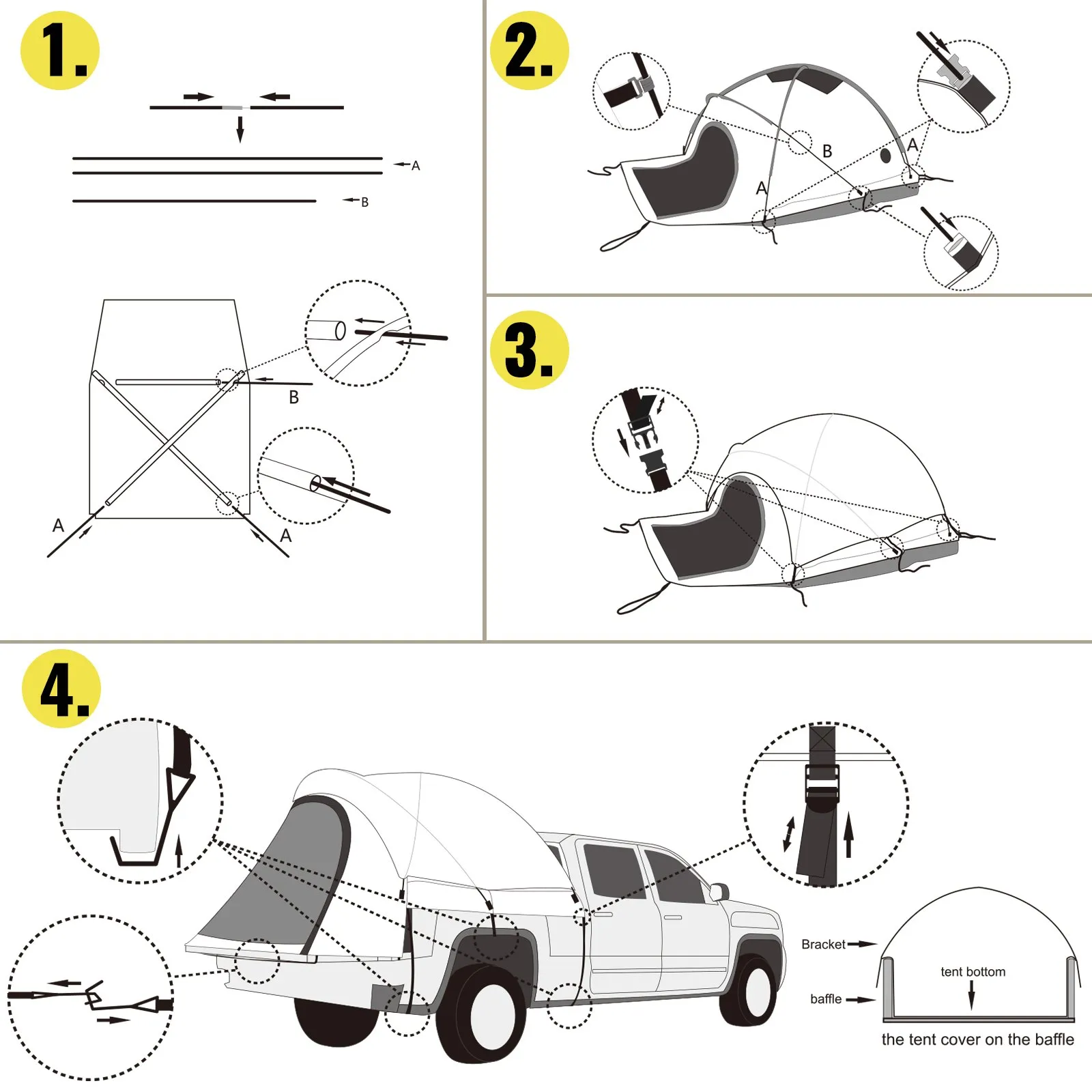 VEVOR Truck Tent 5-5.2 ft - Waterproof Pickup Tent for Mid Size Truck