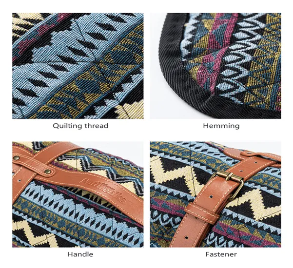 Washable Picnic Mat - Urban Modern - Leather Handle Design (Blue & White Stripe)