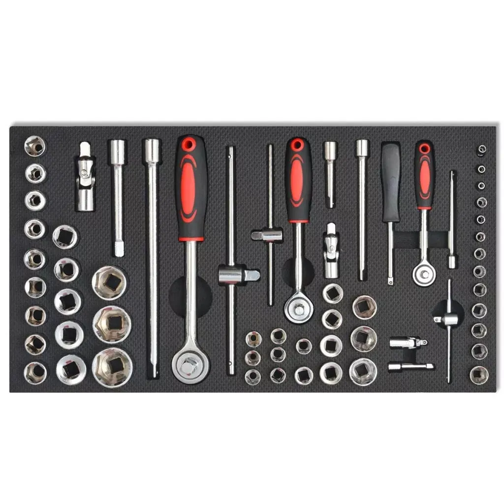 Workshop Tool Trolley with 1125 Tools Steel Red with Movable 7-drawer and Integrated Lock Tool Set Multi-Functional Toolbox