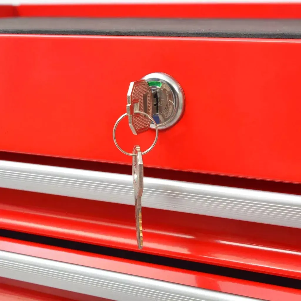 Workshop Tool Trolley with 1125 Tools Steel Red with Movable 7-drawer and Integrated Lock Tool Set Multi-Functional Toolbox